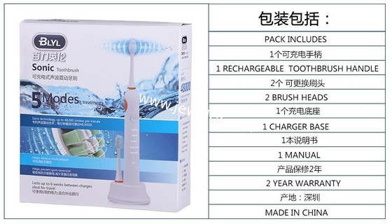 BLYL 48000/Min Ultrasonic Waterproof Rechargeable Electric Toothbrush with 4 Heads Oral Hygiene Dental Care for Adults